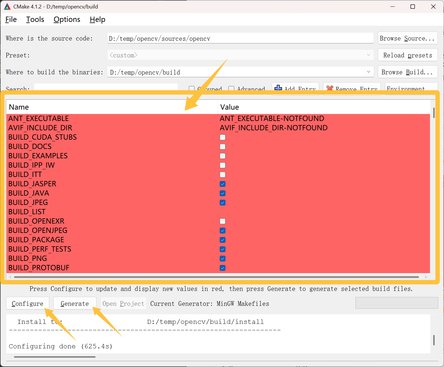 CMake-GUI条目